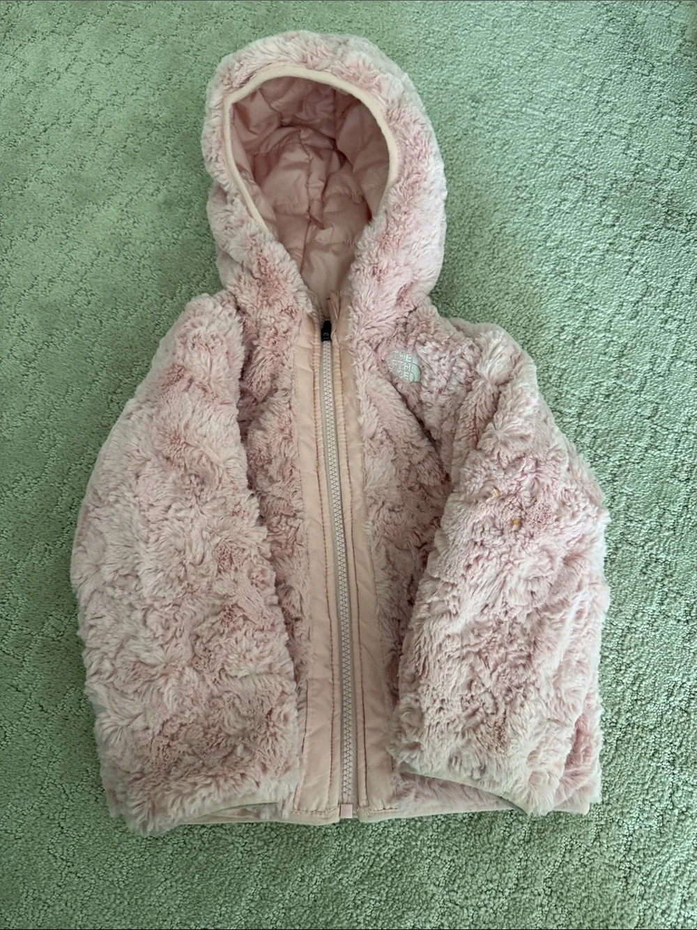 Reversible The North Face Kids Pink Fuzzy Puffer Hooded Jacket